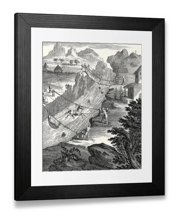 Framed Print : Transportation in the Andes, river crossing Framed Print : Transportation in the Andes, river crossing