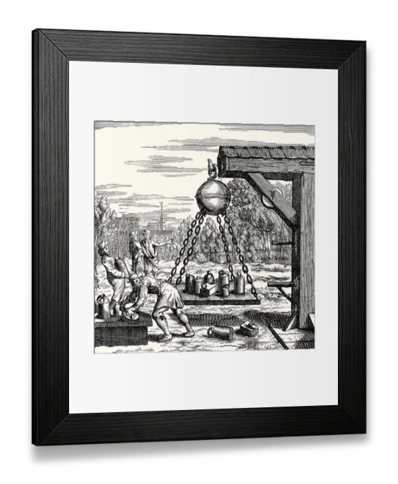 Framed Print : The Magdeburg hemispheres, vacuum experiment by Otto von Guericke