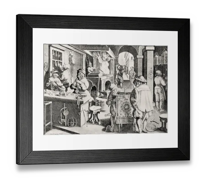 Framed Print : Watchmakers workstation, 16th century