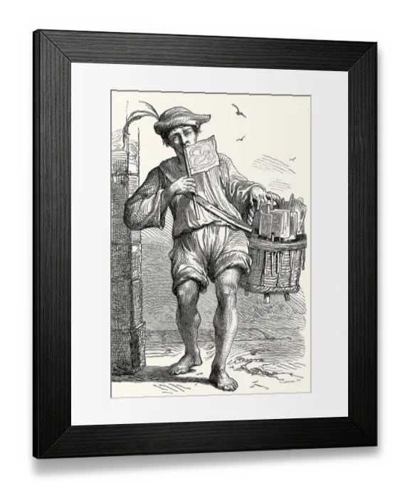 Framed Print : A man selling banner, Bologna, Northern Italy