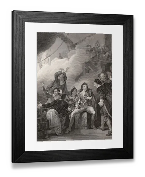 Framed Print : Edward Montagu, 1st Earl of Sandwich at the Battle of Solebay on 28 May 1672