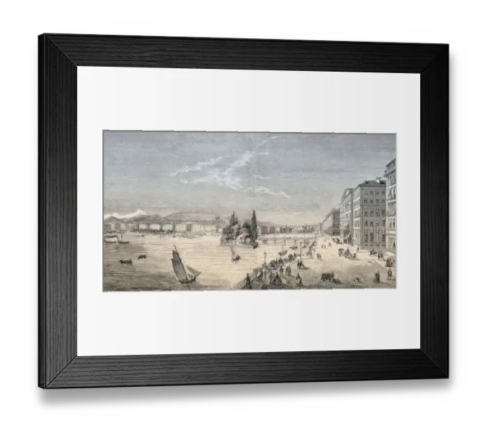 Framed Print : Old view of Geneva and the lake Framed Print : Old view of Geneva and the lake