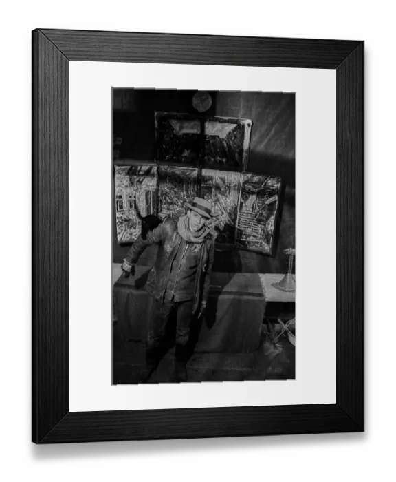 Framed Print : Germany, Berlin, 30.11.1991, young artist in front of his triptych