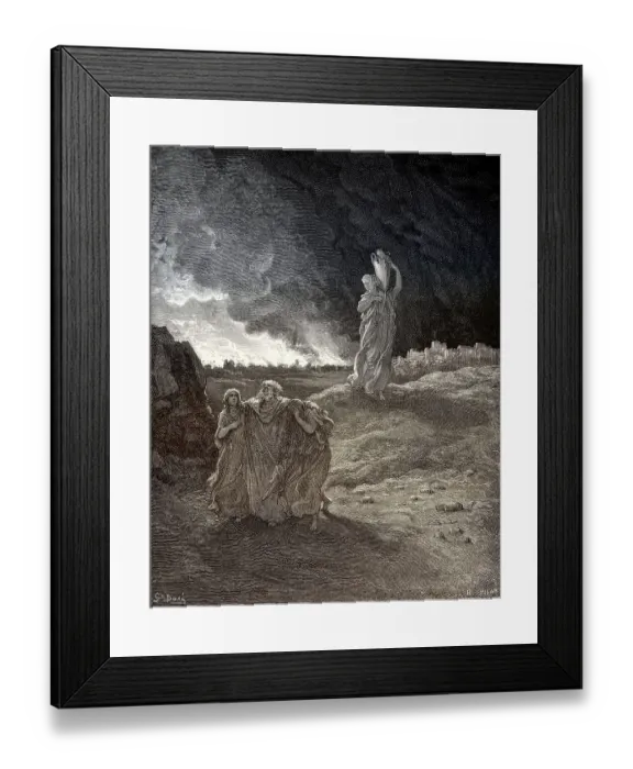Framed Print : Lot and his family fleeing from burning Sodom and Gomorrah Framed Print : Lot and his family fleeing from burning Sodom and Gomorrah