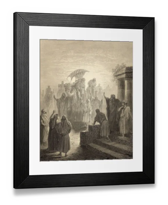 Framed Print : Isaac meets Rebekah, woodcut by Gustave Dore