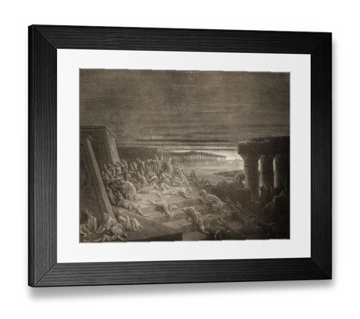 Framed Print : The Ninth Plague: Darkness, woodcut by Gustave Dore