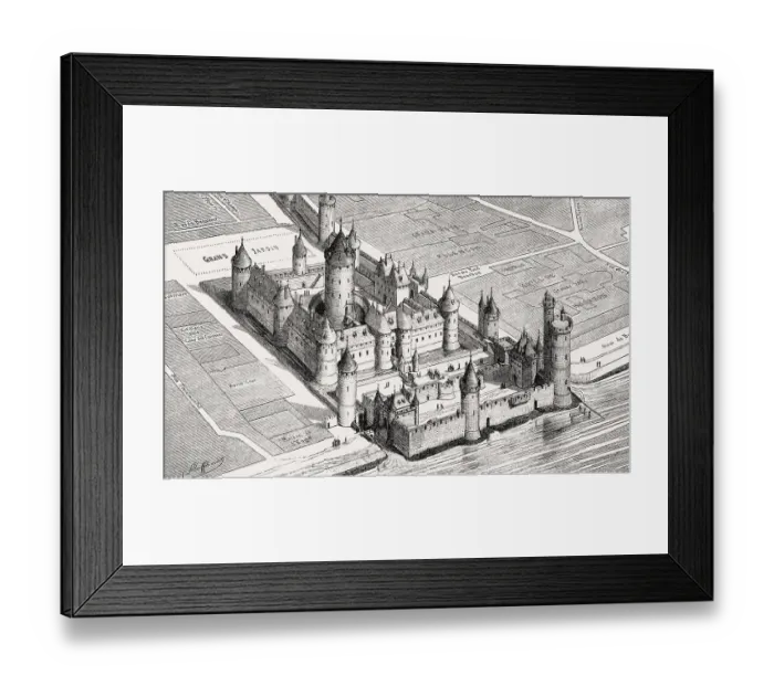 Framed Print : Pictorial reconstruction of the Louvre Palace in the 14th century by Fedor Joseph Hubert Hoffbauer