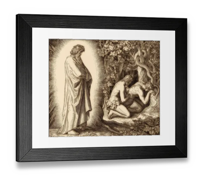 Framed Print : Confrontation, fall of man, by Julius Schnorr von Carolsfeld