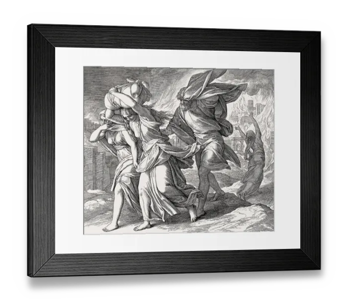 Framed Print : Lot and his family fleeing from burning Sodom and Gomorrah Framed Print : Lot and his family fleeing from burning Sodom and Gomorrah