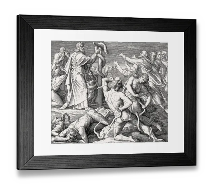 Framed Print : Bronze Serpent, Old Testament, by Julius Schnorr von Carolsfeld