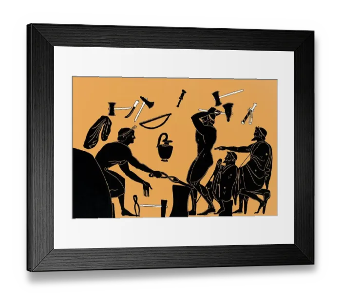 Framed Print : Ancient Greek armourers, black-figure pottery painting