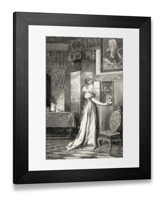 Framed Print : ACT II, SCENE IV. Eugenia placing the parchment in the press
