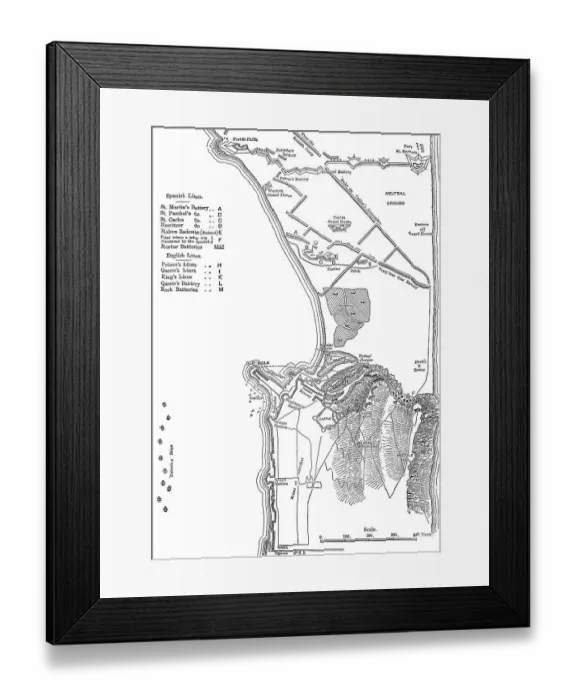 Framed Print : Plan of the Spanish attack on Gibraltar