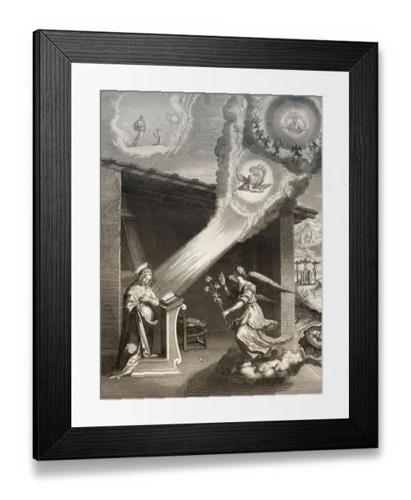 Framed Print : The Angel Gabriel brings the message to Mary about Jesus birth Framed Print : The Angel Gabriel brings the message to Mary about Jesus birth