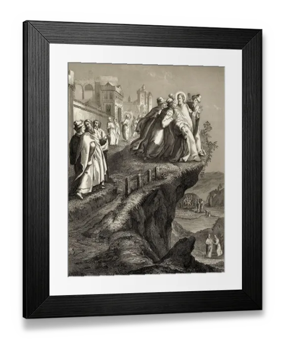 Framed Print : The attempt to throw Christ off a cliff