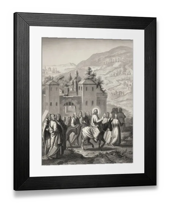 Framed Print : Jesus riding a donkey to Jerusalem