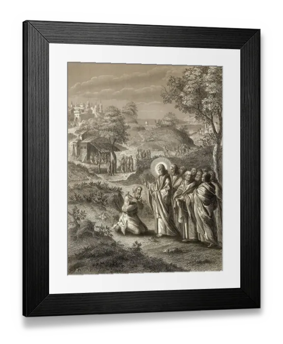 Framed Print : Jesus Christ cures 10 lepers, Steel engraving 1853 Framed Print : Jesus Christ cures 10 lepers, Steel engraving 1853
