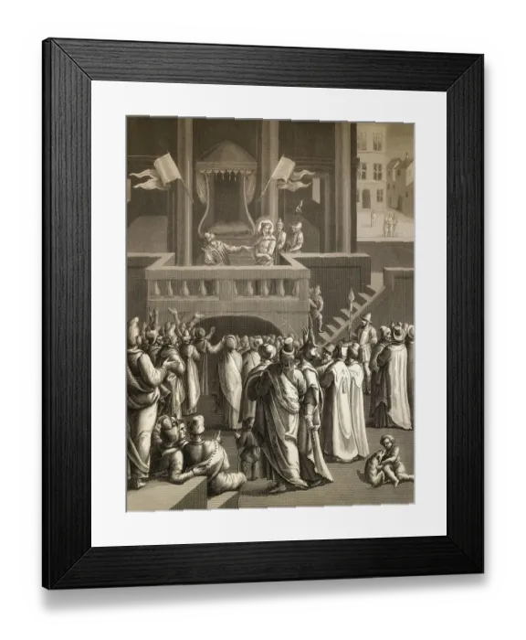 Framed Print : Pilate presenting a scourged Jesus to the people of Jerusalem