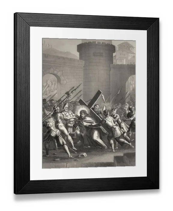 Framed Print : Jesus is led outside the gate to Mount Calvary