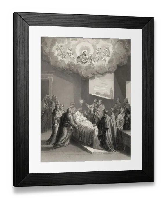 Framed Print : The Death of the Virgin Mary, Steel engraving 1853