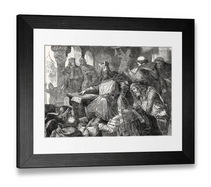 Framed Print : Scholars at the court, Carolingian literary reorganization by Charlemagne