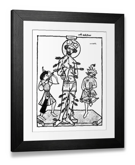 Framed Print : Saint Sebastian, wood engraving, 1410