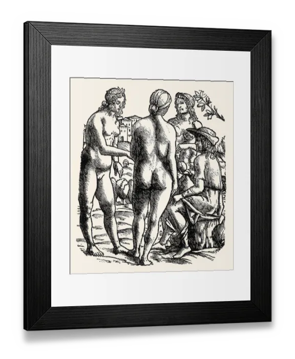 Framed Print : Judgement of Paris, Italian woodcut, c. 1500