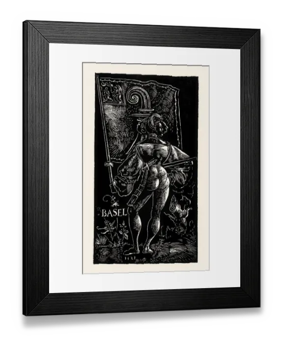 Framed Print : Standard bearer of Basel, white-line woodcut by Urs Graf Framed Print : Standard bearer of Basel, white-line woodcut by Urs Graf