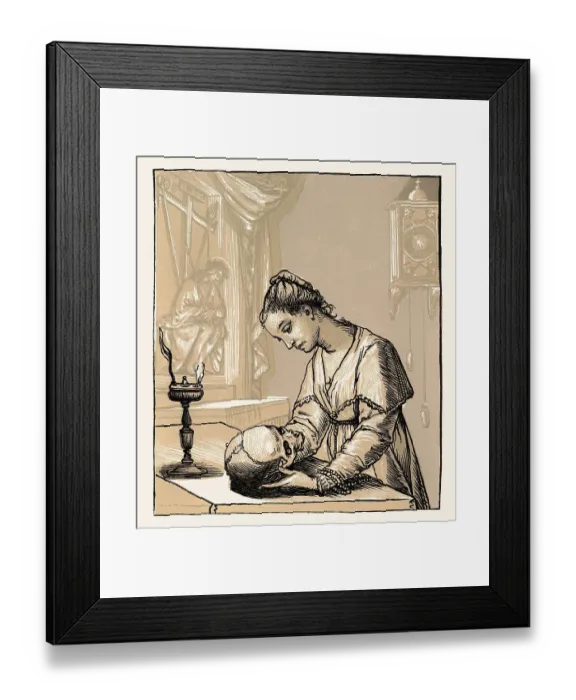 Framed Print : Young woman holding a skull, by Andrea Andreani