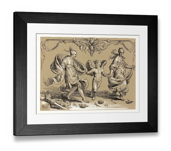 Framed Print : Cupid Dancing with Two Allegorical Women Framed Print : Cupid Dancing with Two Allegorical Women