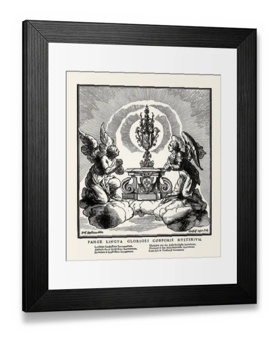 Framed Print : Two angels praying in front of a monstrance