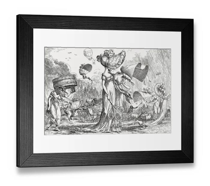 Framed Print : Caricature on female headdress, 18th century Framed Print : Caricature on female headdress, 18th century
