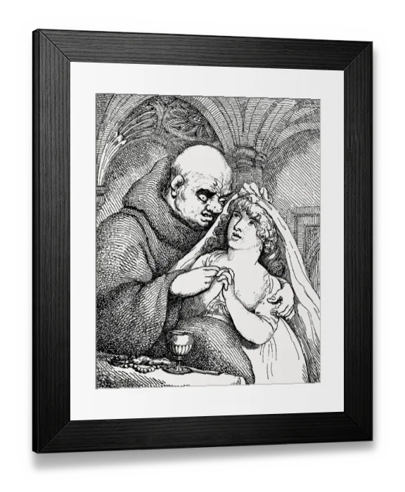 Framed Print : Monk and a penitent child, caricature by Thomas Rowlandson Framed Print : Monk and a penitent child, caricature by Thomas Rowlandson