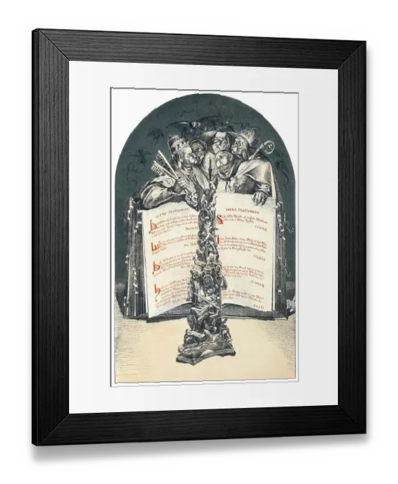 Framed Print : German caricature on the relationship between religion and science Framed Print : German caricature on the relationship between religion and science