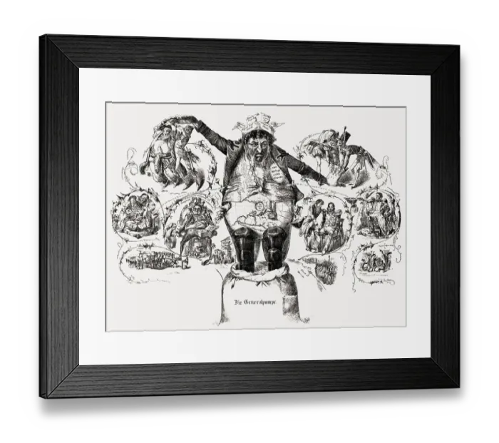 Framed Print : Die Generalpumpe, German caricature on Amschel Mayer Rothschild Framed Print : Die Generalpumpe, German caricature on Amschel Mayer Rothschild