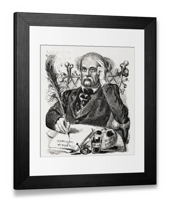 Framed Print : Caricature by Honore-Victorin Daumier on Christian Friedrich Hebbel