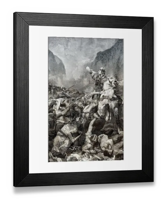 Framed Print : Roland, a Frankish military leader under Charlemagne at the Battle of Roncevaux Pass