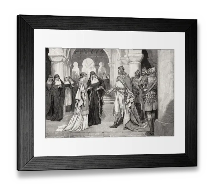 Framed Print : Henry the Fowler making a marriage proposal to Saint Matilda at Herford Abbey Framed Print : Henry the Fowler making a marriage proposal to Saint Matilda at Herford Abbey
