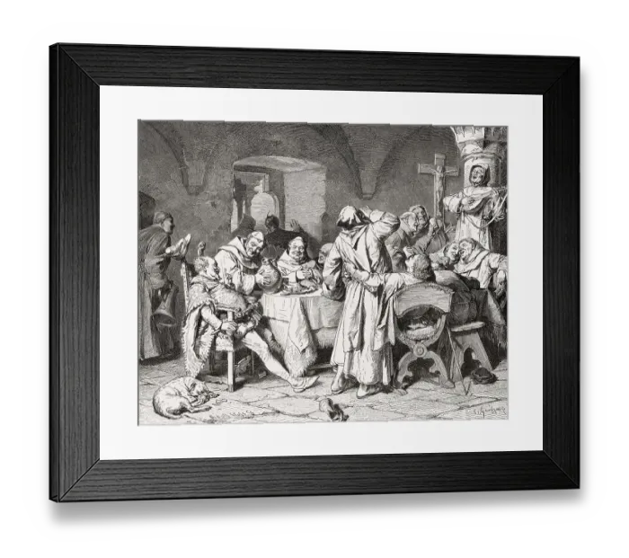 Framed Print : Celebration of the monks drinking wine