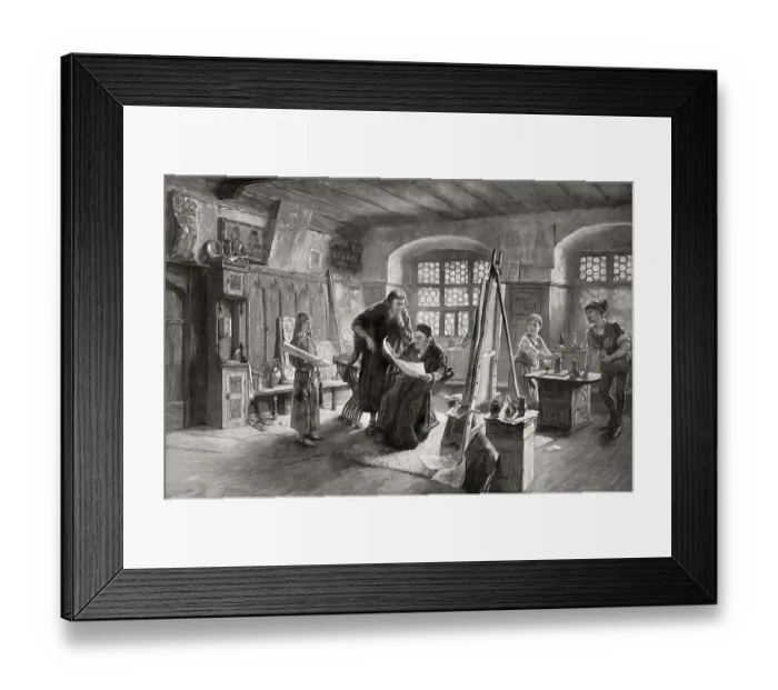 Framed Print : Michael Wolgemut, a German painter and printmaker teaching the young Albrecht Duerer Framed Print : Michael Wolgemut, a German painter and printmaker teaching the young Albrecht Duerer