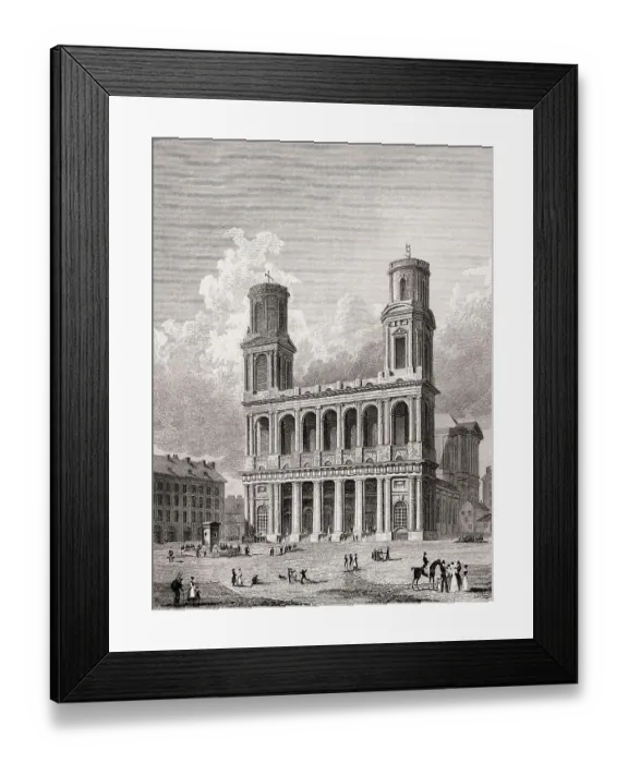 Framed Print : Church St Sulpice, Paris, antique steel engraved print