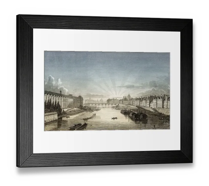 Framed Print : Pont des Arts, Paris, antique steel engraved print