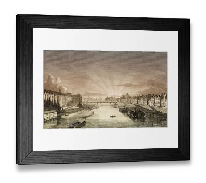 Framed Print : Pont des Arts, Paris, antique steel engraved print