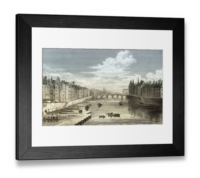 Framed Print : Pont au Change, Paris, antique steel engraved print