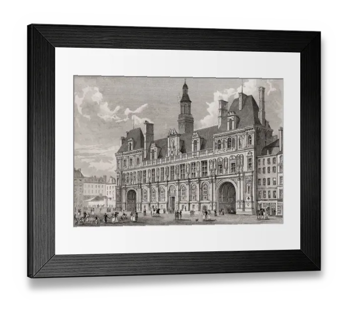 Framed Print : Hotel de Ville, Paris, antique steel engraved print Framed Print : Hotel de Ville, Paris, antique steel engraved print