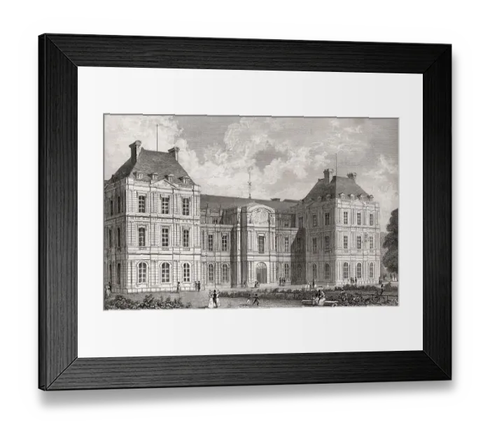 Framed Print : The Luxembourg Palace, Paris, antique steel engraved print