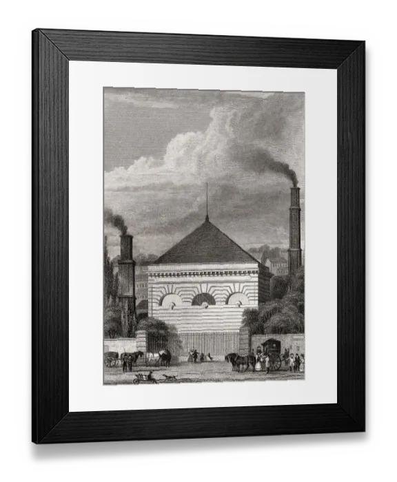 Framed Print : La pompe a feu, Passy, Paris, antique steel engraved print Framed Print : La pompe a feu, Passy, Paris, antique steel engraved print