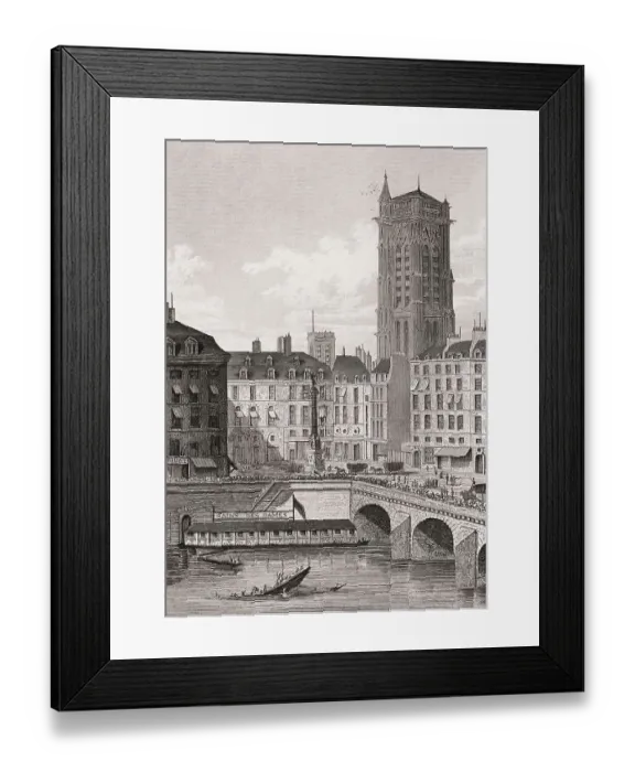 Framed Print : The Place du Chatelet, Paris, antique steel engraved print