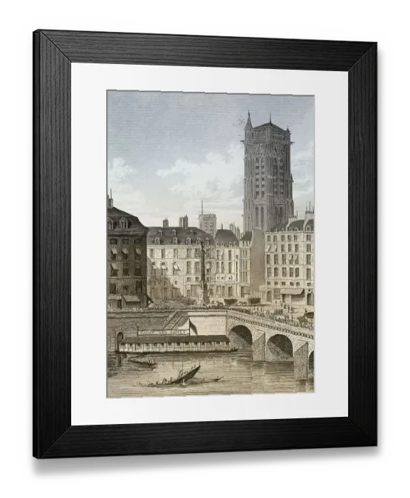 Framed Print : The Place du Chatelet, Paris, antique steel engraved print