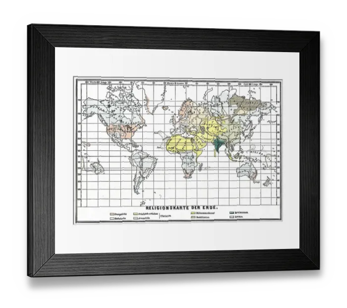 Framed Print : Religions Map of the World, 19th century